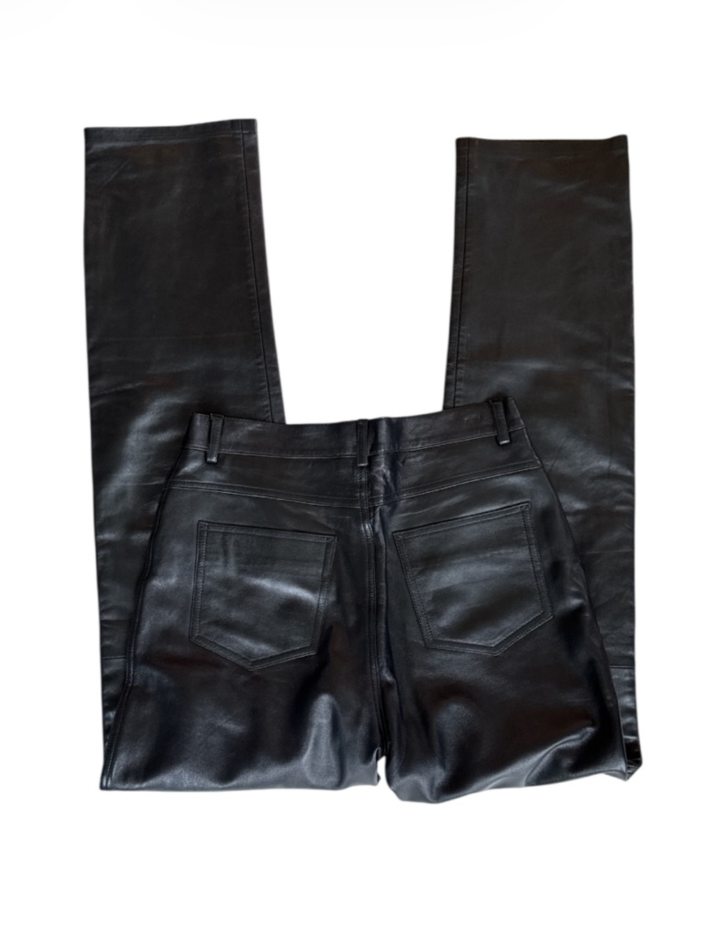 Vintage Hugo Buscati High Rise Straight Leg Black Leather Pants size 8 - Picture 3 of 8